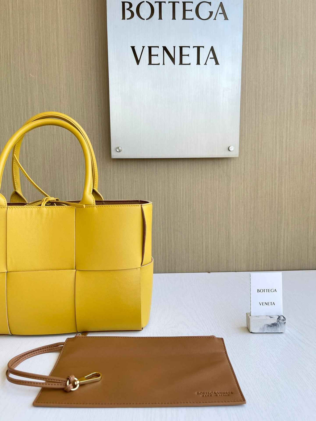 Bottega Veneta Small Arco Tote Bag 652867 Lambskin Yellow Tan