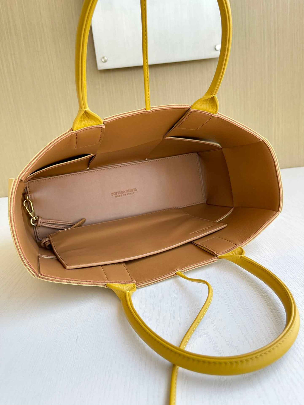 Bottega Veneta Small Arco Tote Bag 652867 Lambskin Yellow Tan