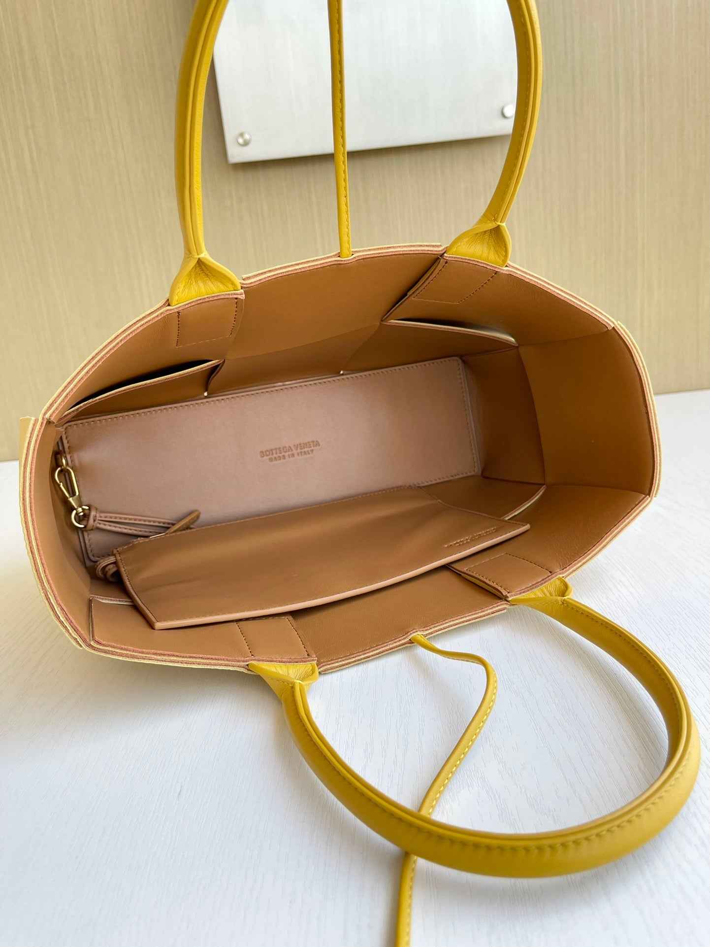 Bottega Veneta Small Arco Tote Bag 652867 Lambskin Yellow Tan