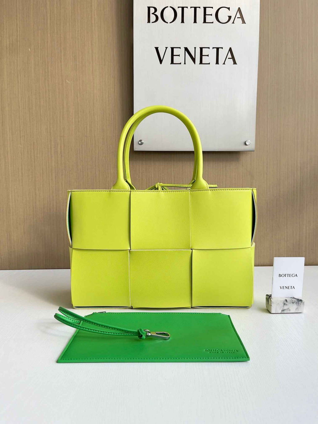 Bottega Veneta Small Arco Tote Bag 652867 Lambskin Yellow Green