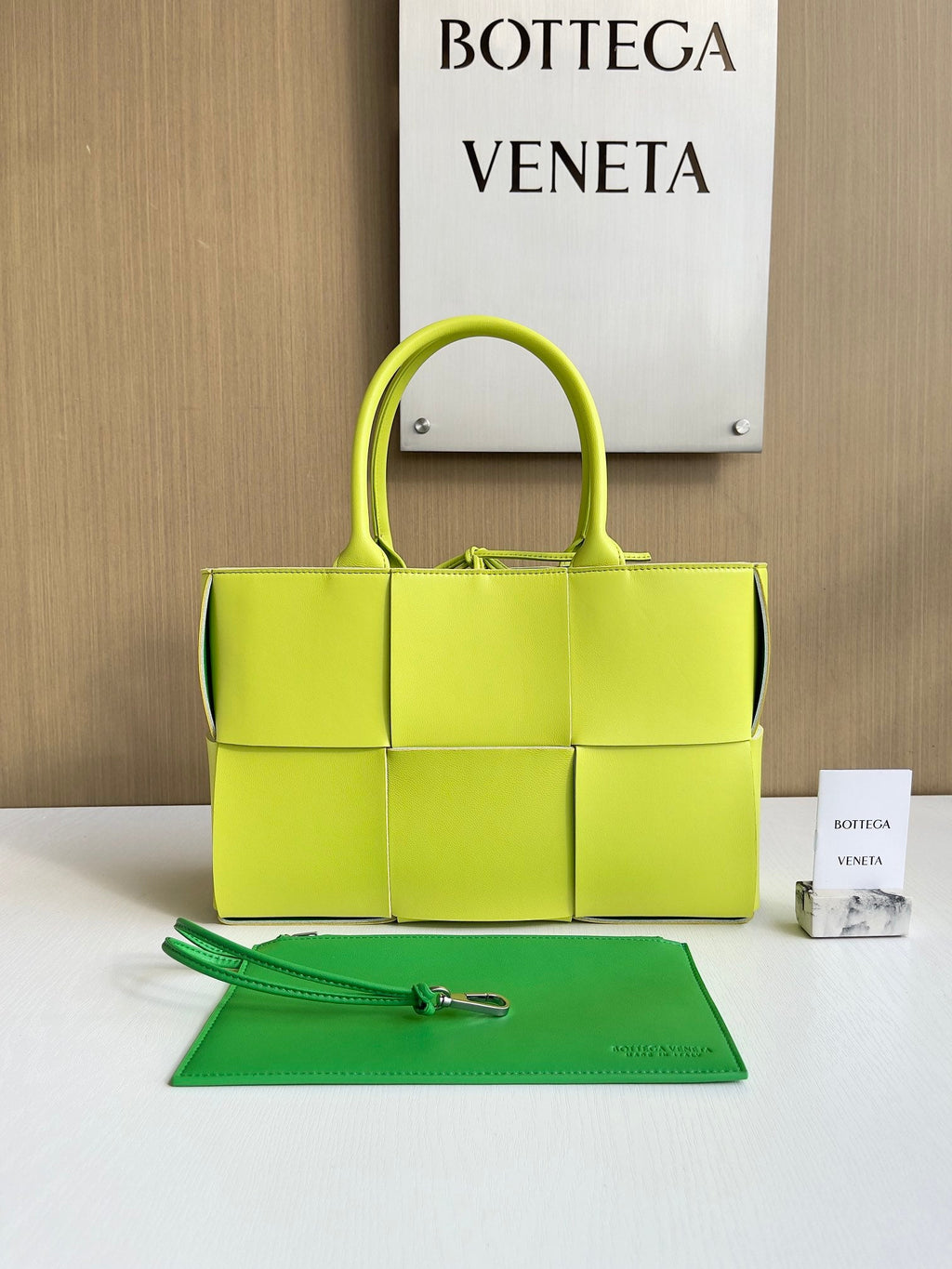 Bottega Veneta Small Arco Tote Bag 652867 Lambskin Yellow Green