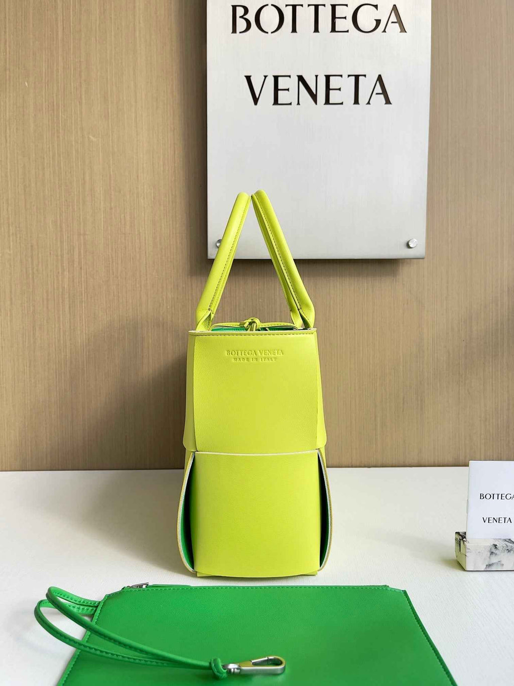 Bottega Veneta Small Arco Tote Bag 652867 Lambskin Yellow Green