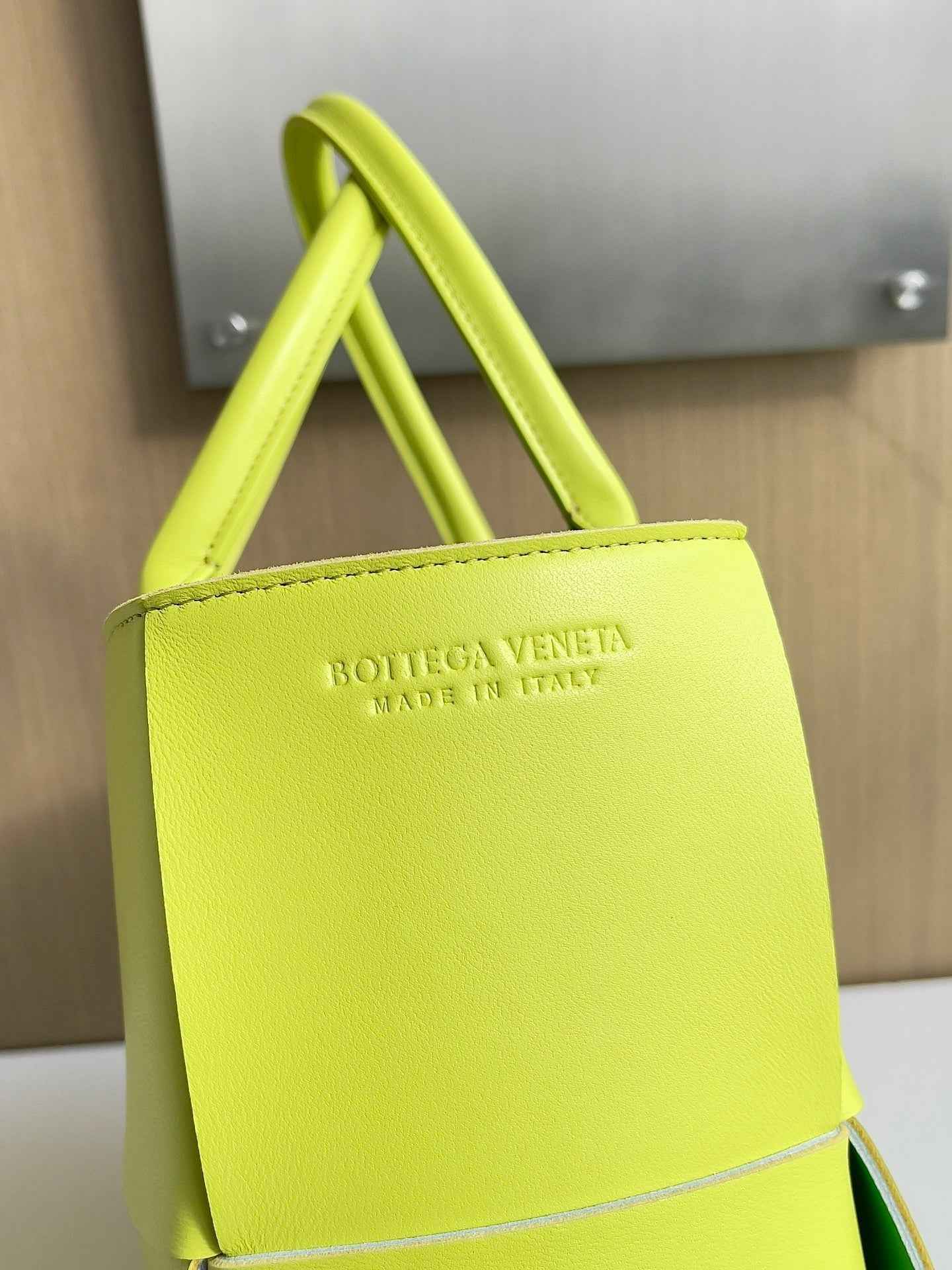 Bottega Veneta Small Arco Tote Bag 652867 Lambskin Yellow Green