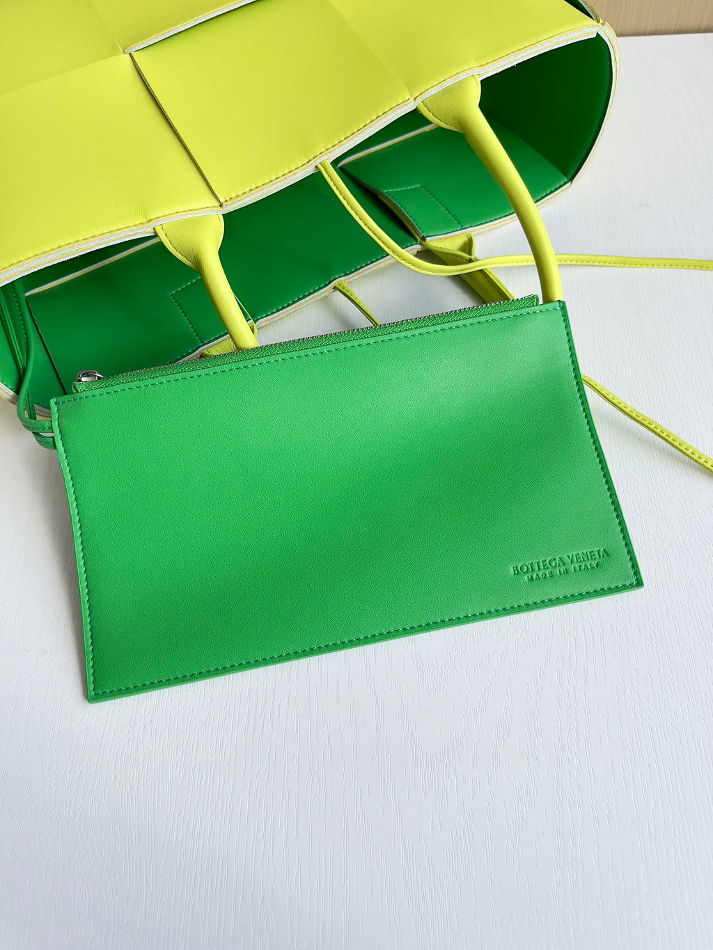 Bottega Veneta Small Arco Tote Bag 652867 Lambskin Yellow Green