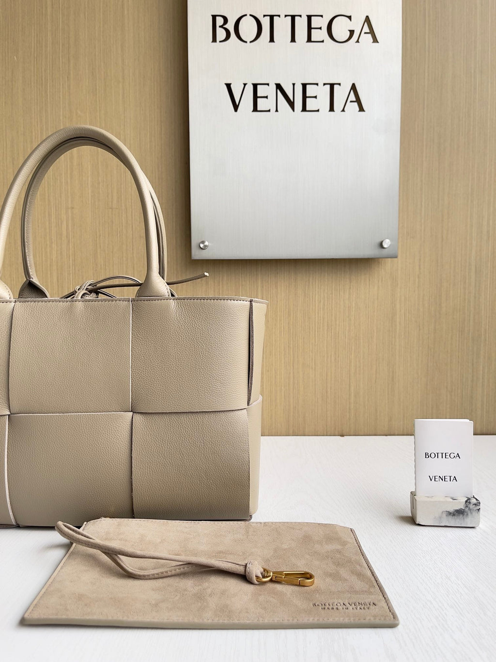 Bottega Veneta Small Arco Tote Bag 652867 Khaki Calfskin
