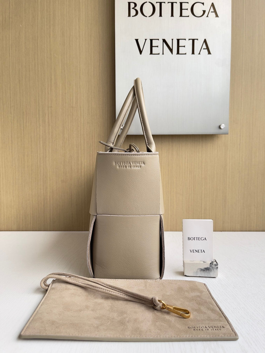 Bottega Veneta Small Arco Tote Bag 652867 Khaki Calfskin