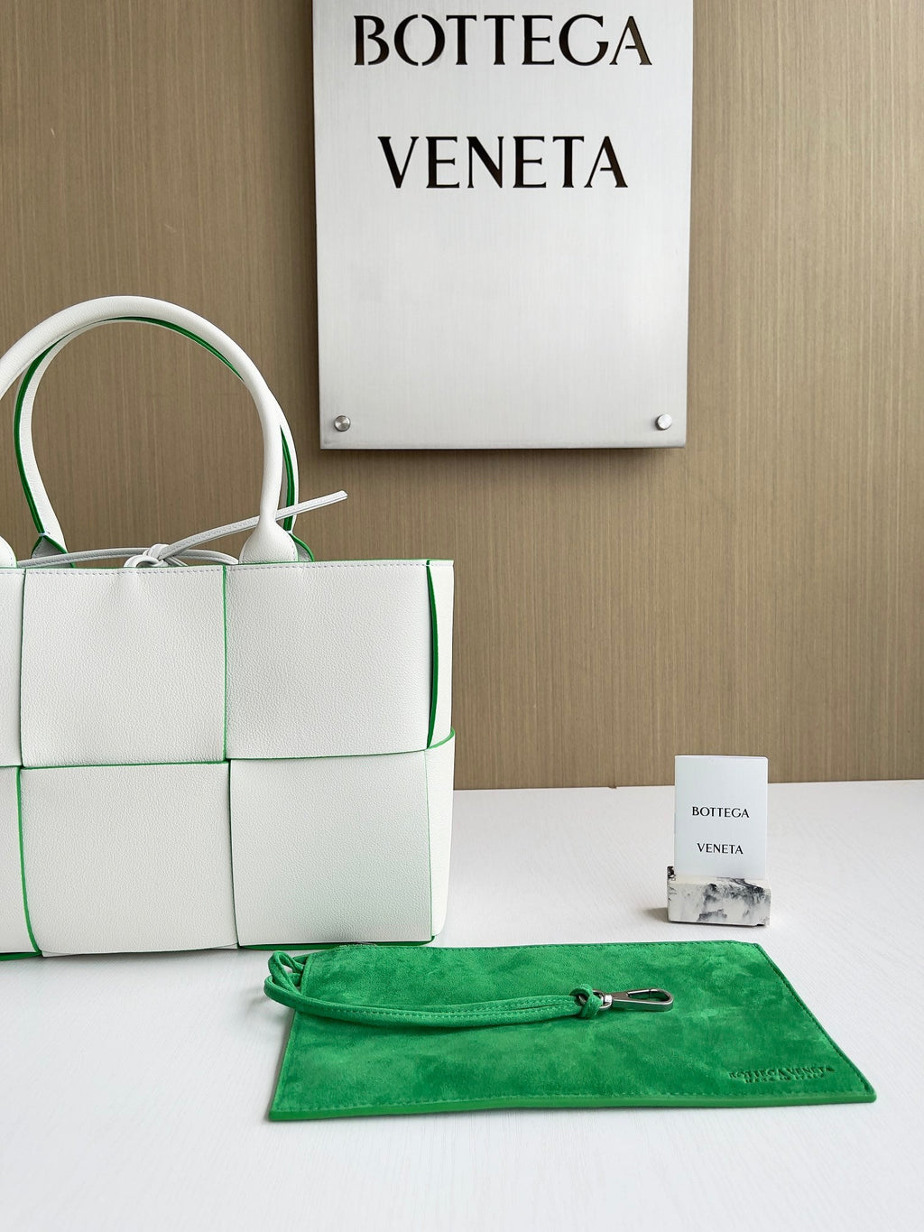 Bottega Veneta Small Arco Tote Bag 652867 White Green Calfskin