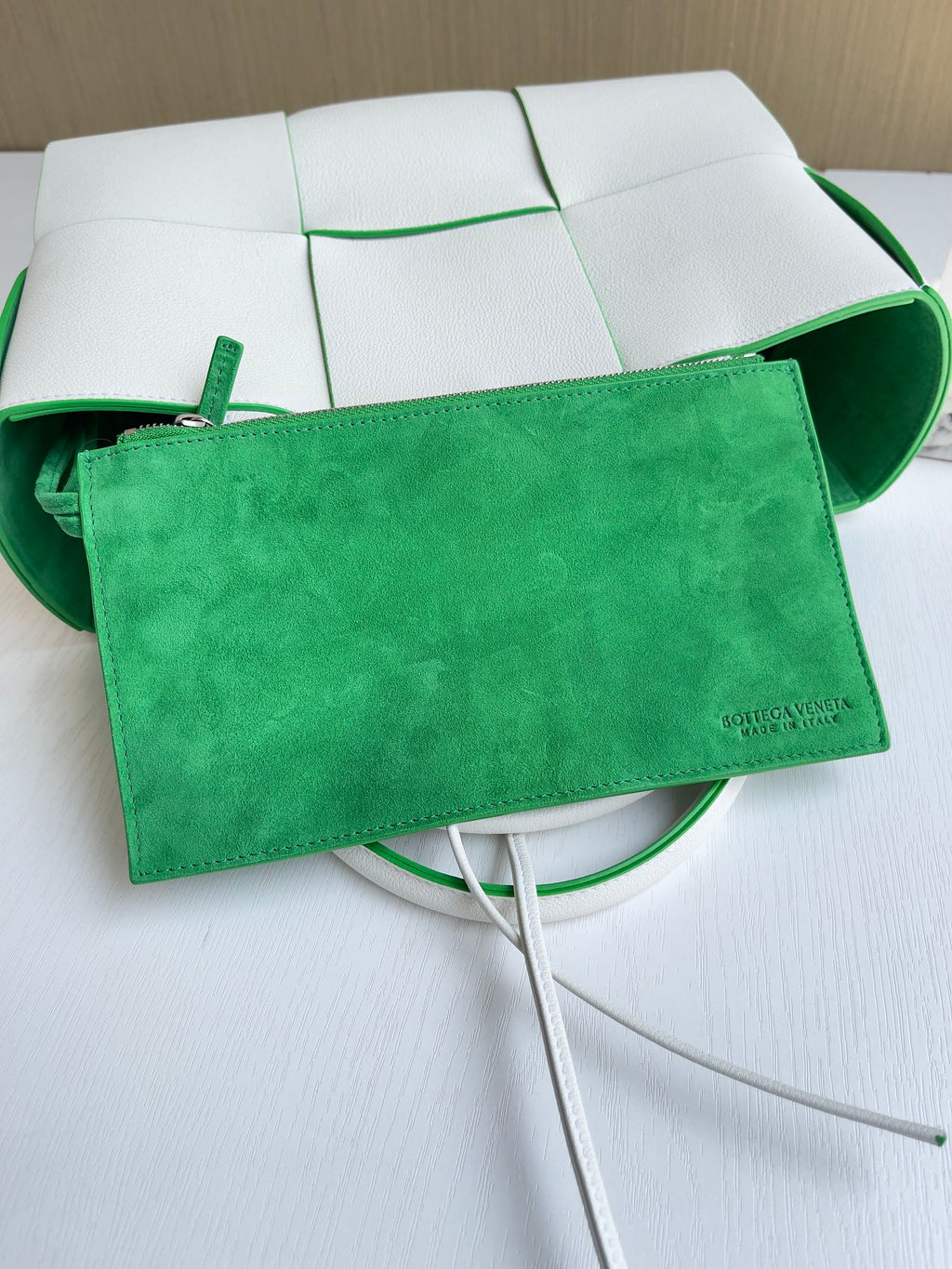 Bottega Veneta Small Arco Tote Bag 652867 White Green Calfskin