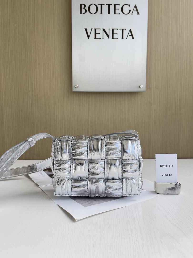 Bottega Veneta Small Cassette Bag 736253 Calfskin Silver