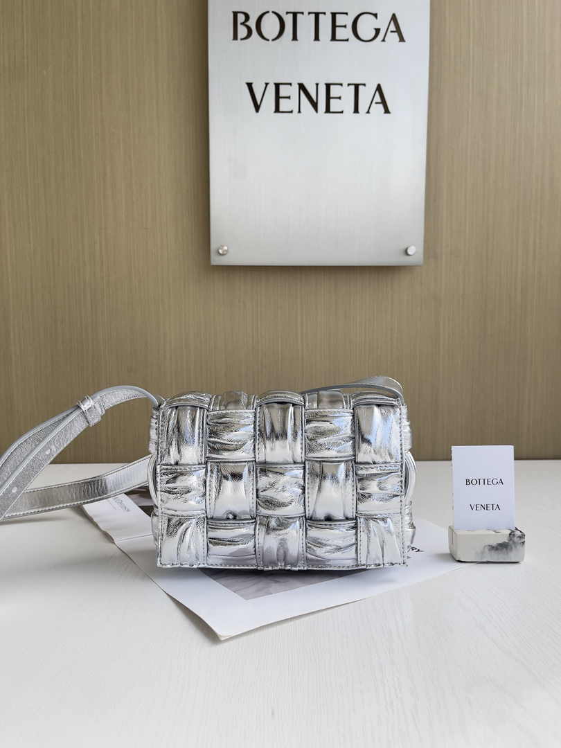 Bottega Veneta Small Cassette Bag 736253 Calfskin Silver