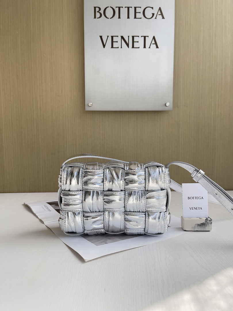 Bottega Veneta Small Cassette Bag 736253 Calfskin Silver