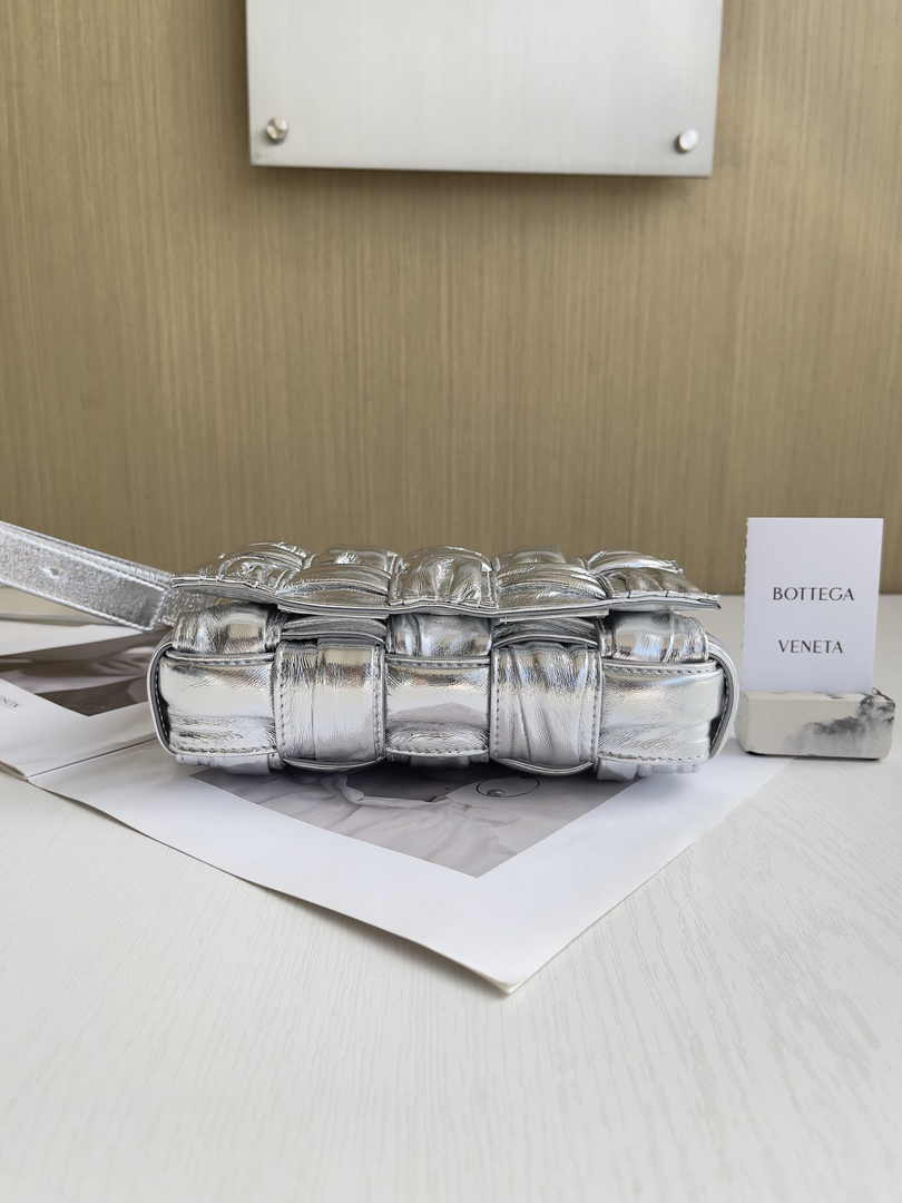 Bottega Veneta Small Cassette Bag 736253 Calfskin Silver