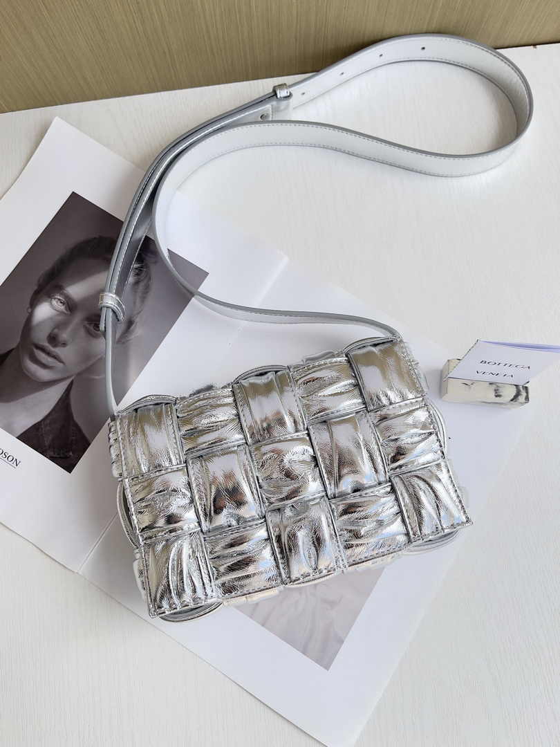 Bottega Veneta Small Cassette Bag 736253 Calfskin Silver