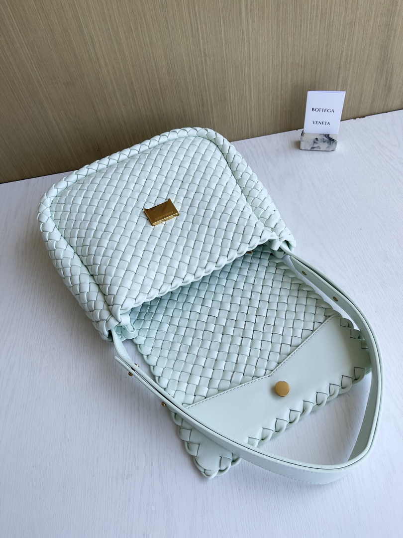 Bottega Veneta Small Cobble Shoulder Bag 709418 Lambskin Light Blue