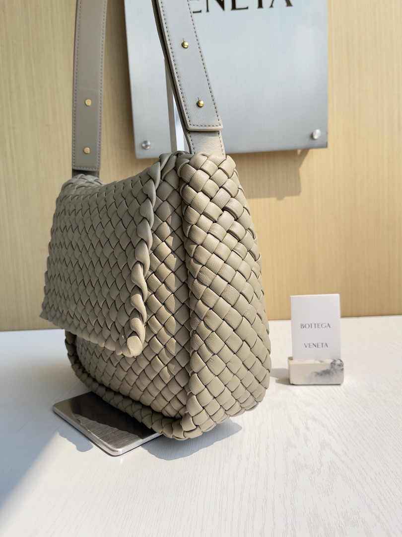 Bottega Veneta Small Cobble Shoulder Bag 709418 Lambskin Dark Gray