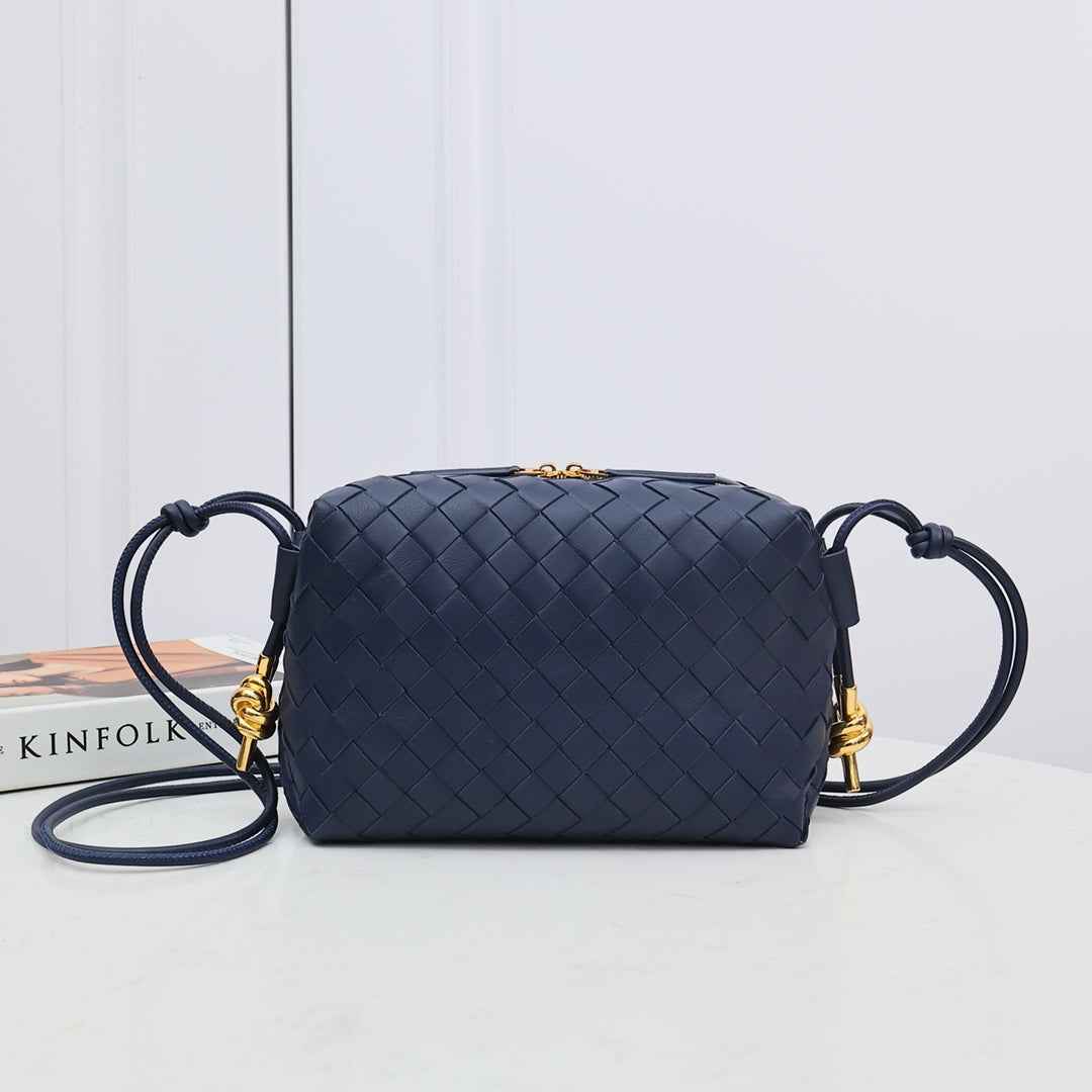 Bottega Veneta Small Loop Camera Bag 723548 Navy Blue leather