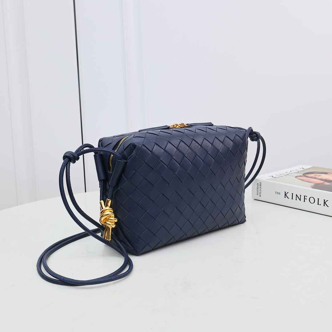 Bottega Veneta Small Loop Camera Bag 723548 Navy Blue leather