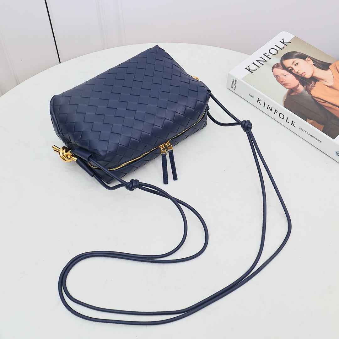 Bottega Veneta Small Loop Camera Bag 723548 Navy Blue leather