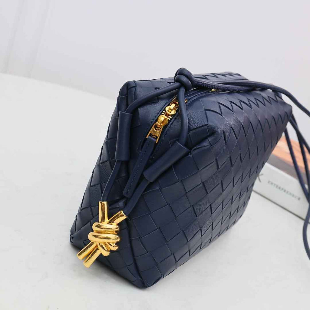 Bottega Veneta Small Loop Camera Bag 723548 Navy Blue leather