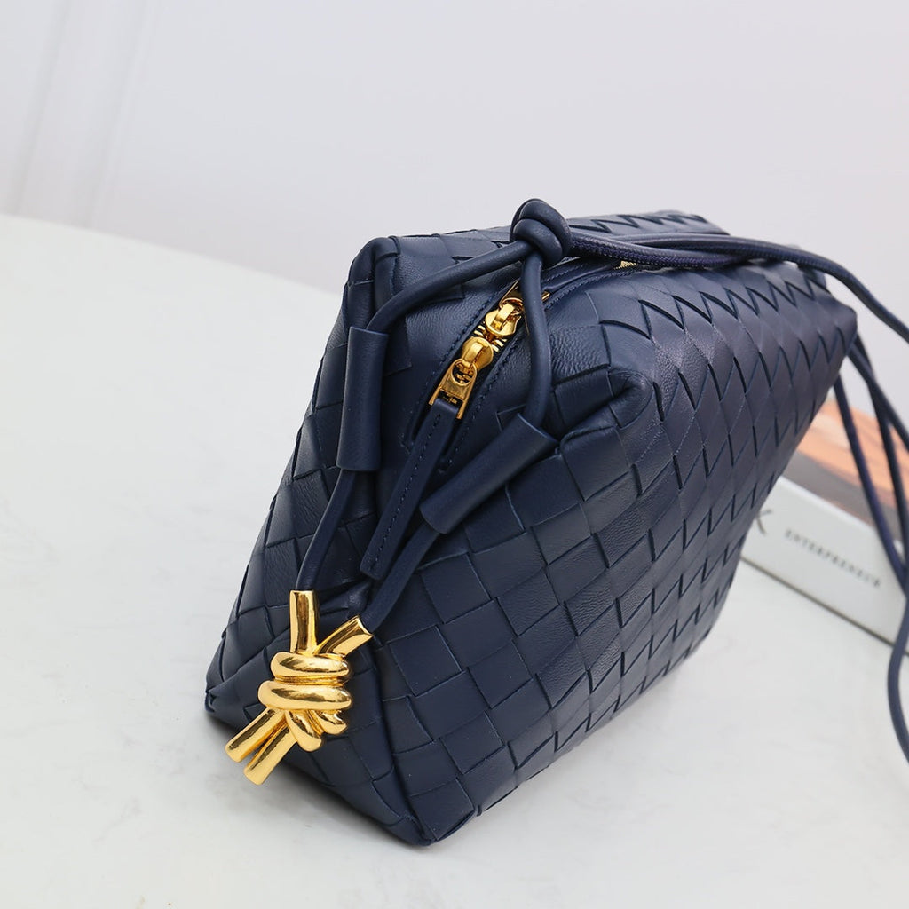 Bottega Veneta Small Loop Camera Bag 723548 Navy Blue leather