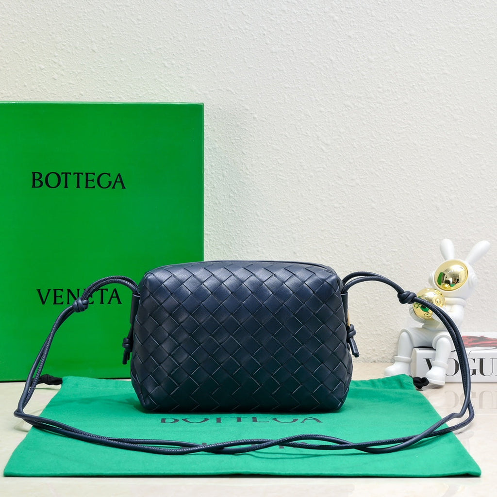 Bottega Veneta Small Loop Camera Bag 723548 Navy Blue Intrecciato leather