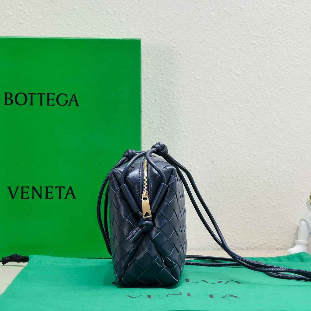 Bottega Veneta Small Loop Camera Bag 723548 Navy Blue Intrecciato leather
