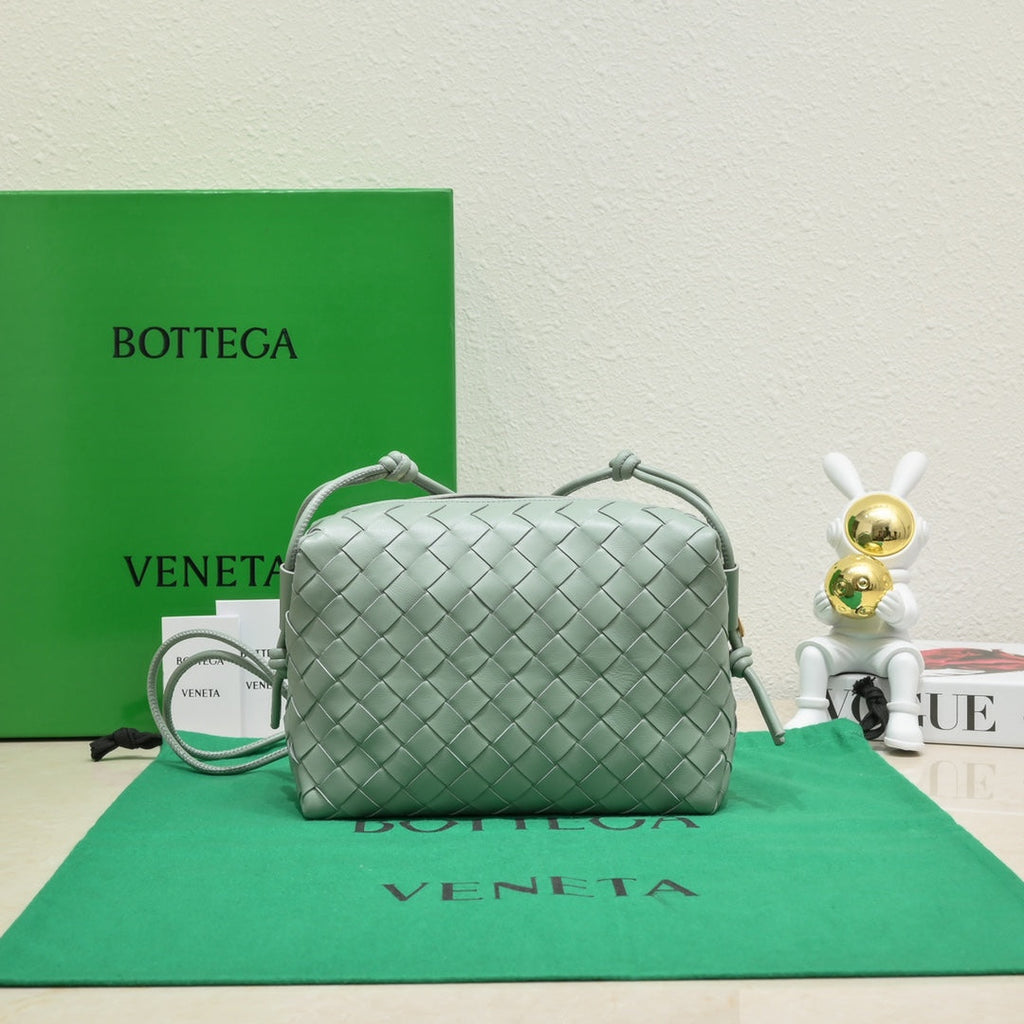 Bottega Veneta Small Loop Camera Bag 723548 Light Green Intrecciato leather