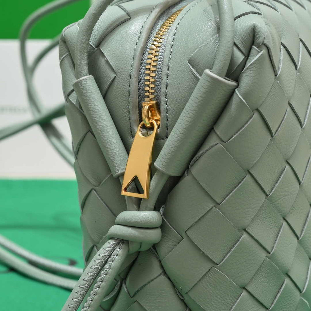 Bottega Veneta Small Loop Camera Bag 723548 Light Green Intrecciato leather