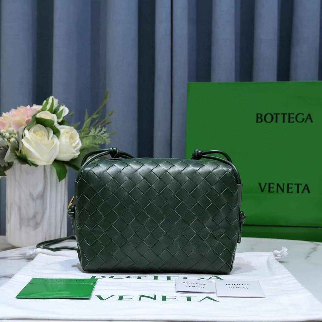 Bottega Veneta Small Loop Camera Bag 723548 Dark Green Intrecciato leather