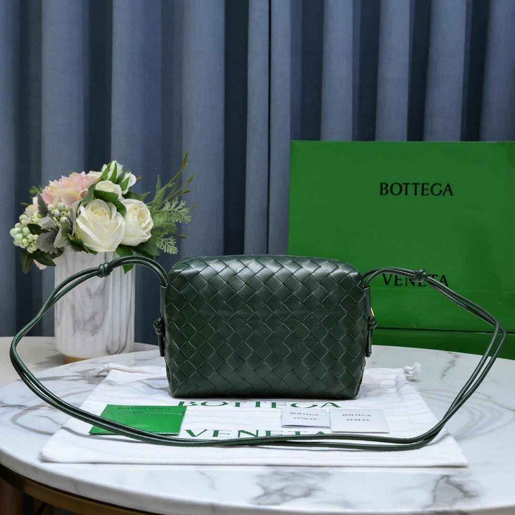 Bottega Veneta Small Loop Camera Bag 723548 Dark Green Intrecciato leather