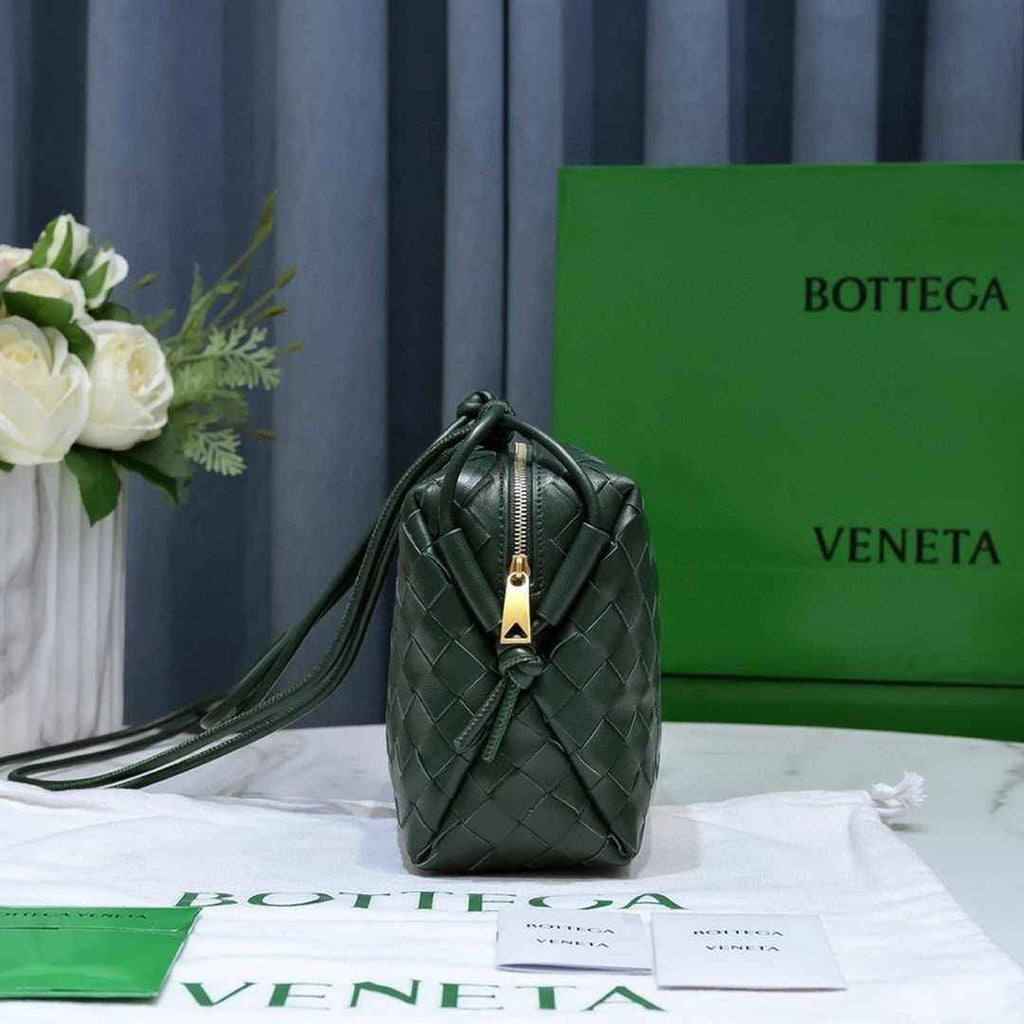 Bottega Veneta Small Loop Camera Bag 723548 Dark Green Intrecciato leather