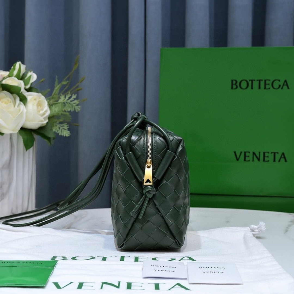 Bottega Veneta Small Loop Camera Bag 723548 Dark Green Intrecciato leather