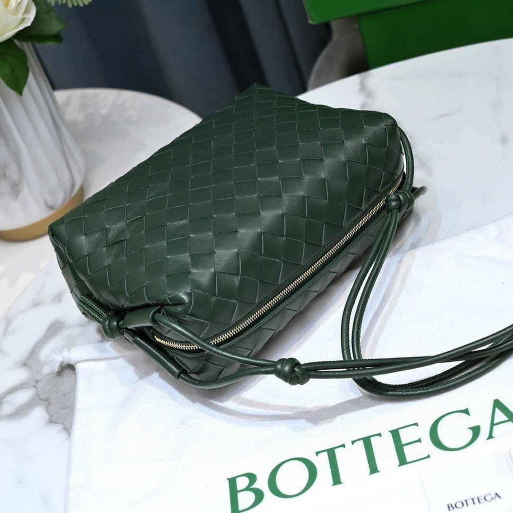 Bottega Veneta Small Loop Camera Bag 723548 Dark Green Intrecciato leather