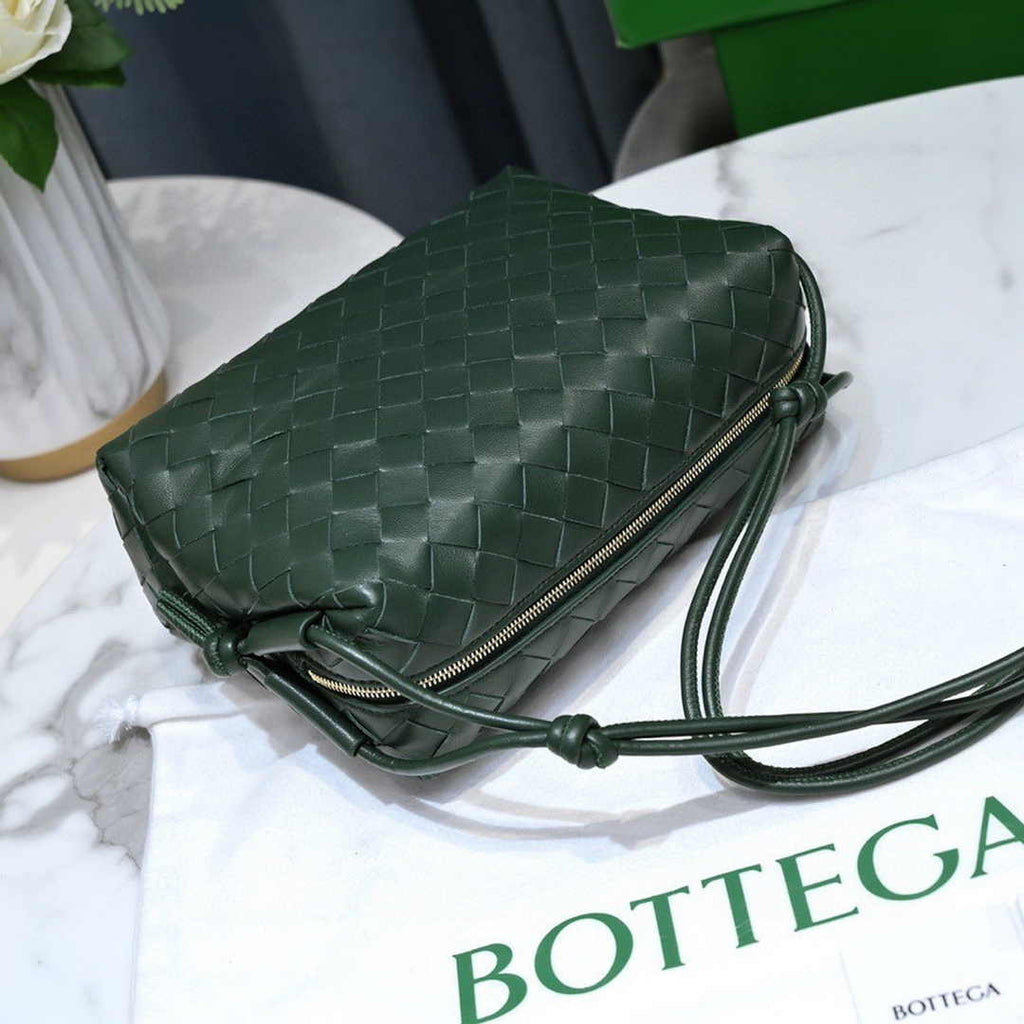 Bottega Veneta Small Loop Camera Bag 723548 Dark Green Intrecciato leather