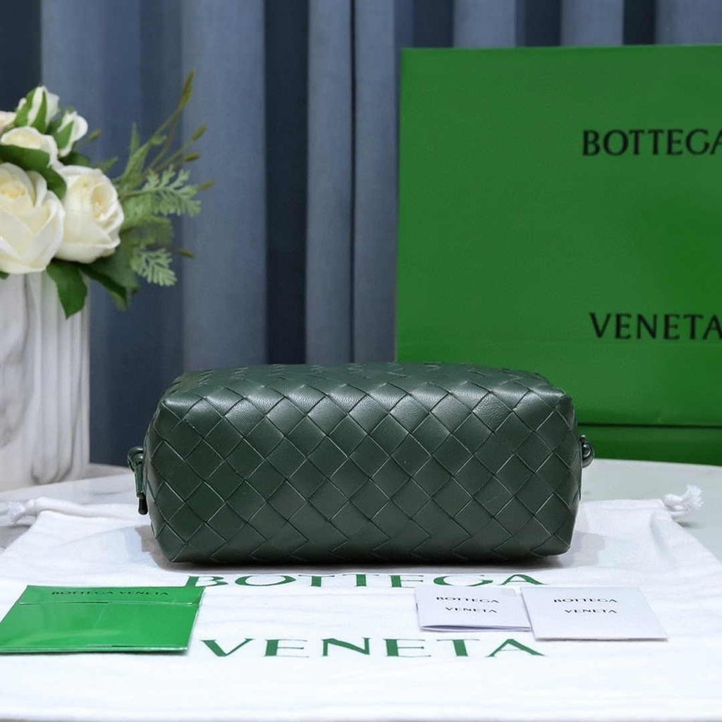 Bottega Veneta Small Loop Camera Bag 723548 Dark Green Intrecciato leather