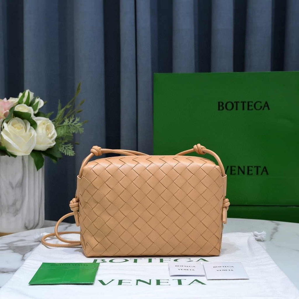 Bottega Veneta Small Loop Camera Bag 723548 Apricot Intrecciato leather