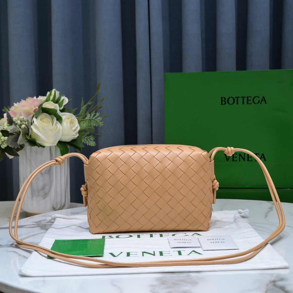 Bottega Veneta Small Loop Camera Bag 723548 Apricot Intrecciato leather