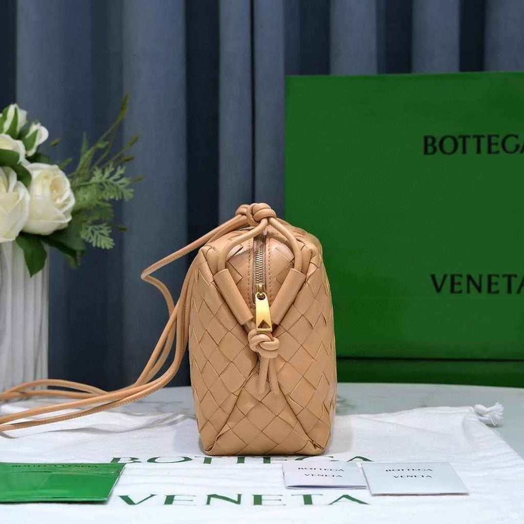 Bottega Veneta Small Loop Camera Bag 723548 Apricot Intrecciato leather