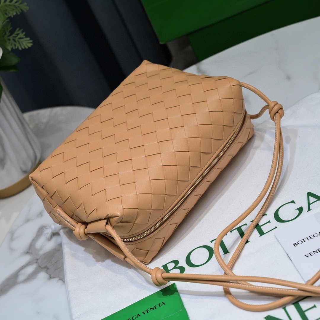 Bottega Veneta Small Loop Camera Bag 723548 Apricot Intrecciato leather