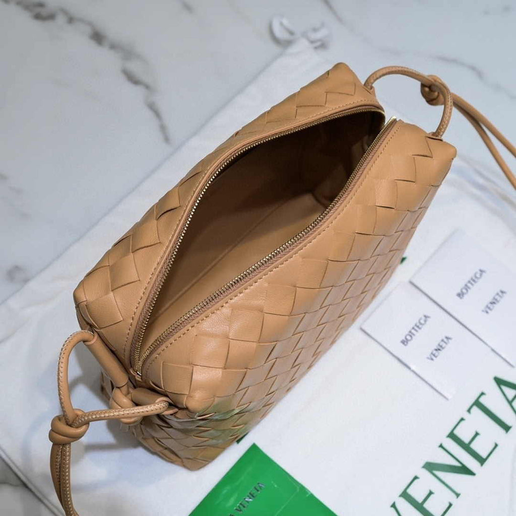 Bottega Veneta Small Loop Camera Bag 723548 Apricot Intrecciato leather