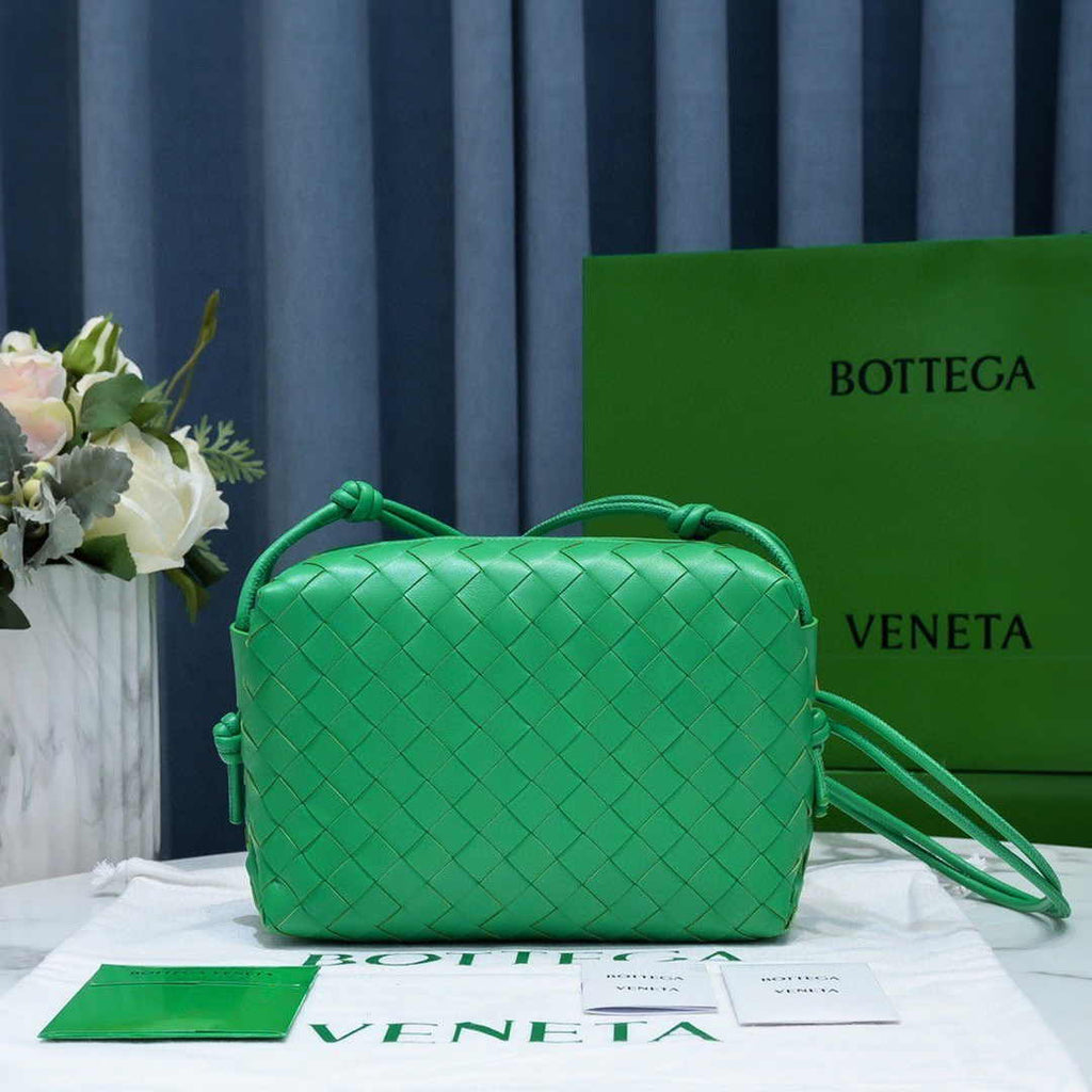 Bottega Veneta Small Loop Camera Bag 723548 Green Intrecciato leather