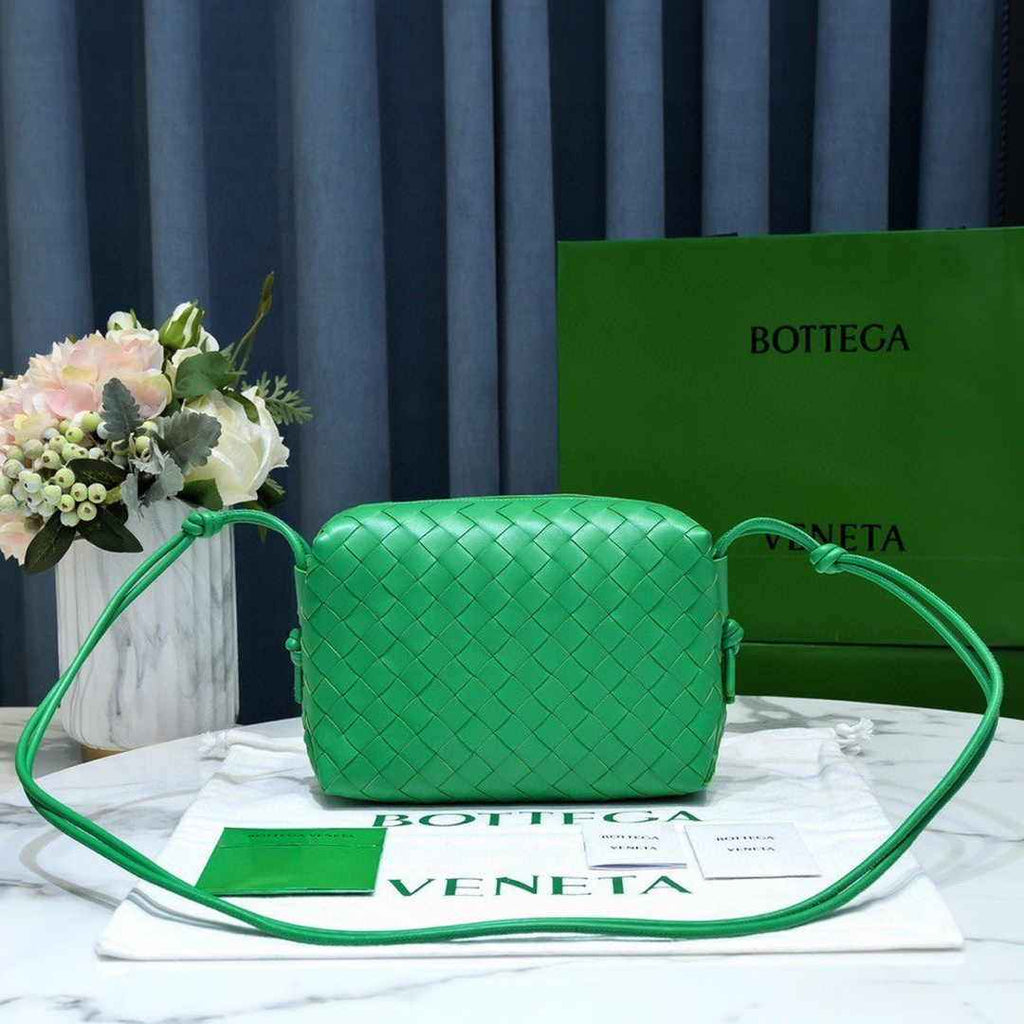 Bottega Veneta Small Loop Camera Bag 723548 Green Intrecciato leather