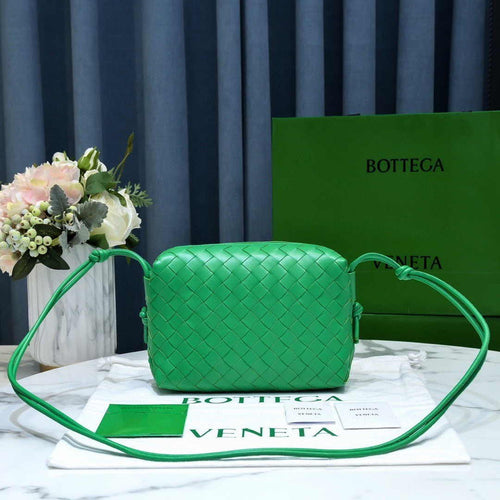 Bottega Veneta Small Loop Camera Bag 723548 Green Intrecciato leather