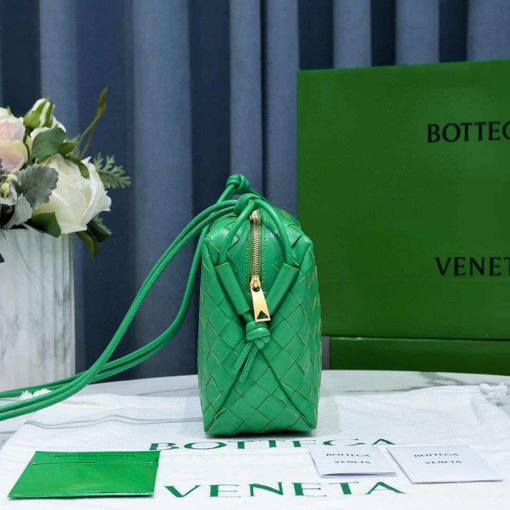 Bottega Veneta Small Loop Camera Bag 723548 Green Intrecciato leather