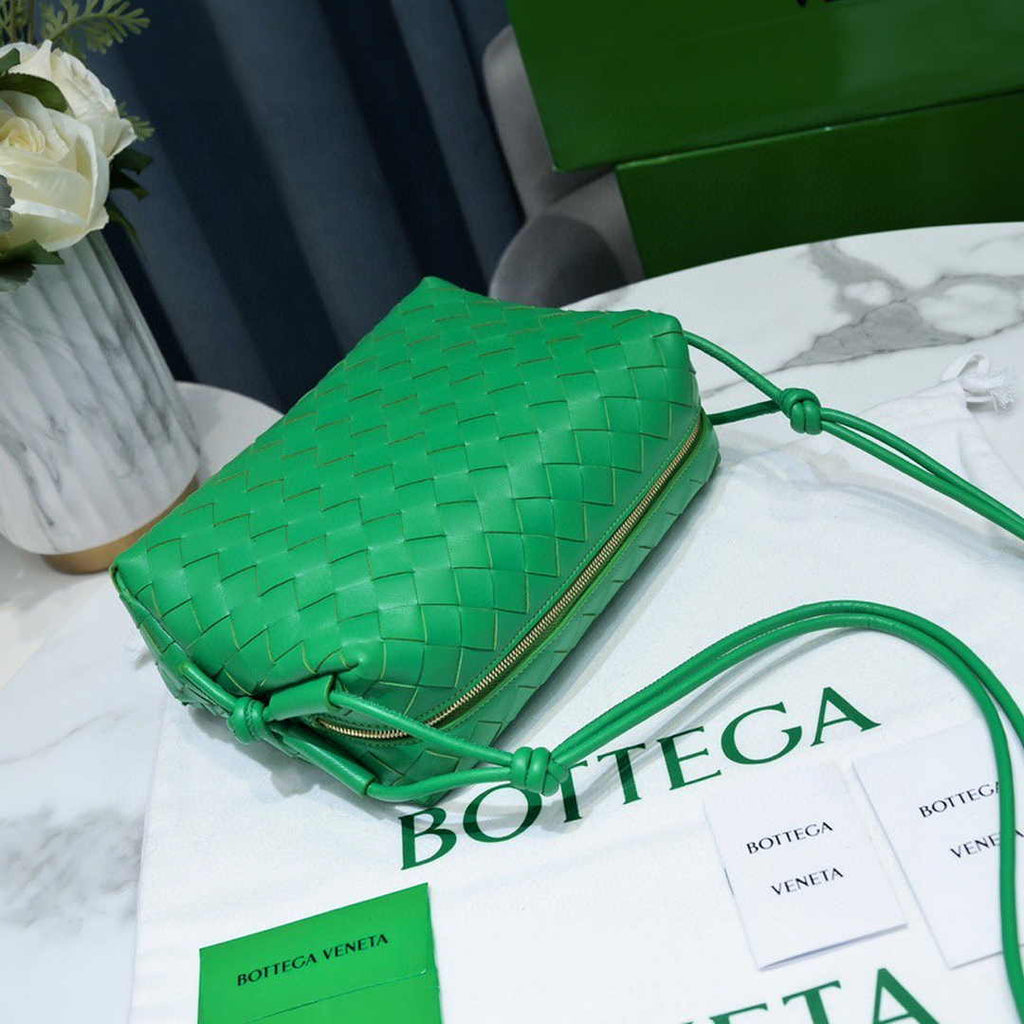 Bottega Veneta Small Loop Camera Bag 723548 Green Intrecciato leather