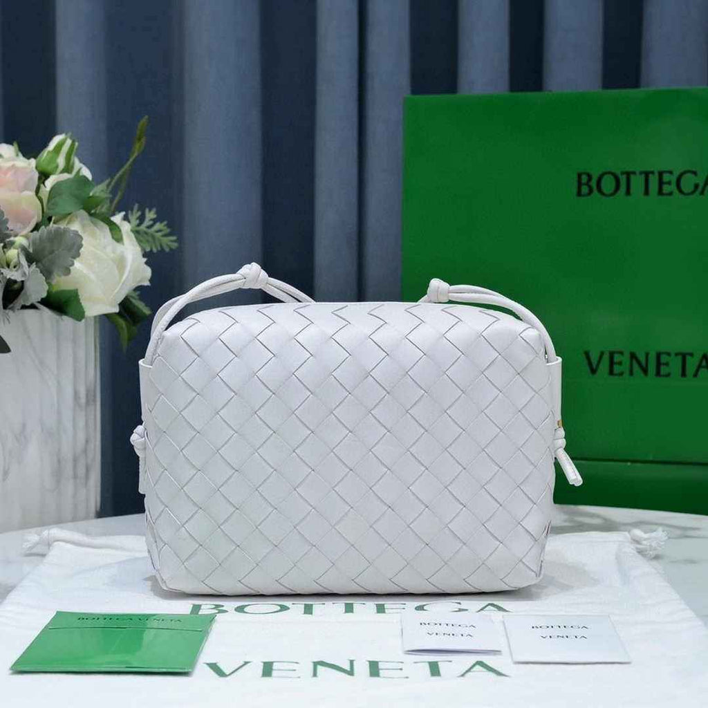 Bottega Veneta Small Loop Camera Bag 723548 White Intrecciato leather