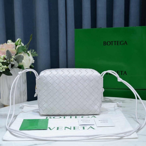 Bottega Veneta Small Loop Camera Bag 723548 White Intrecciato leather