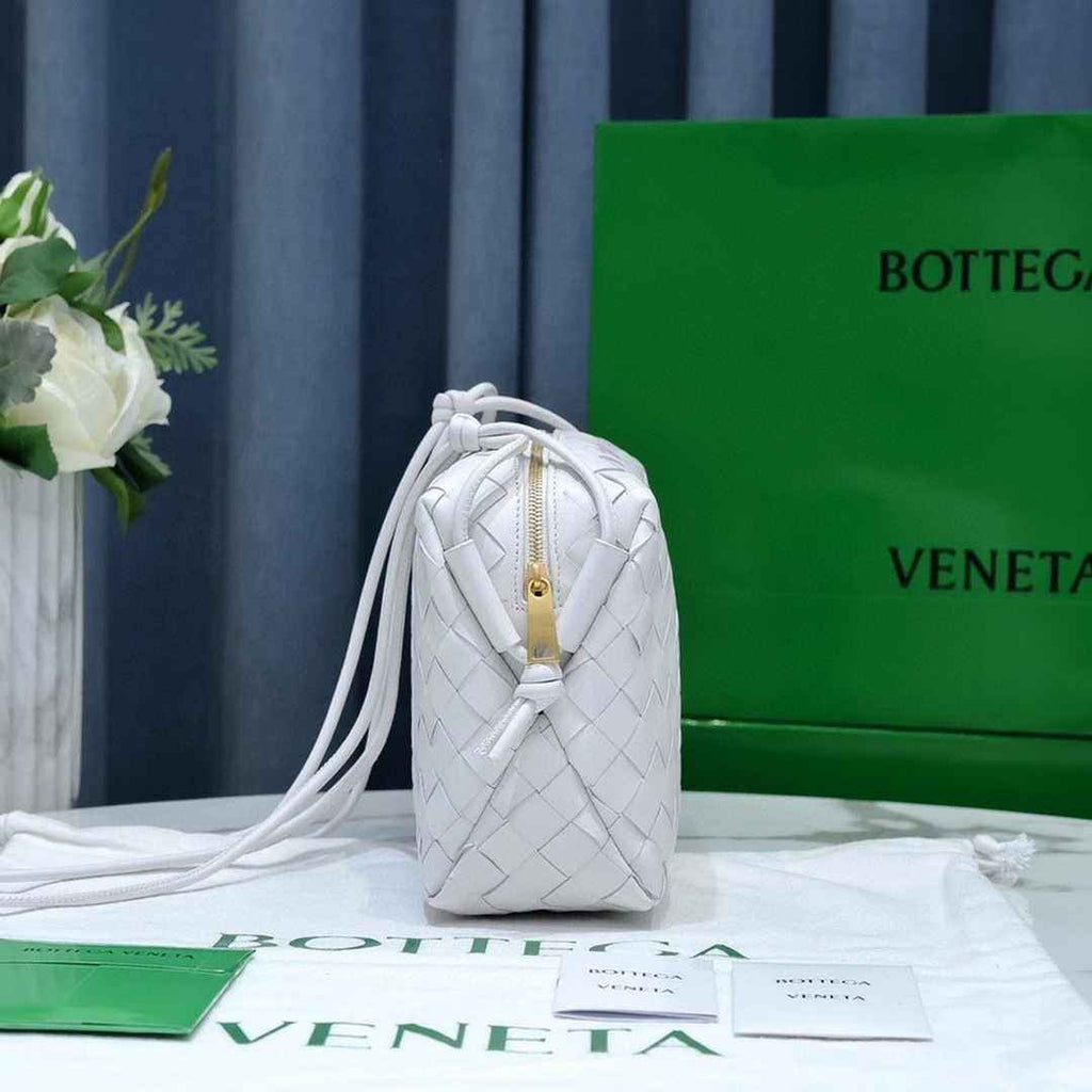 Bottega Veneta Small Loop Camera Bag 723548 White Intrecciato leather