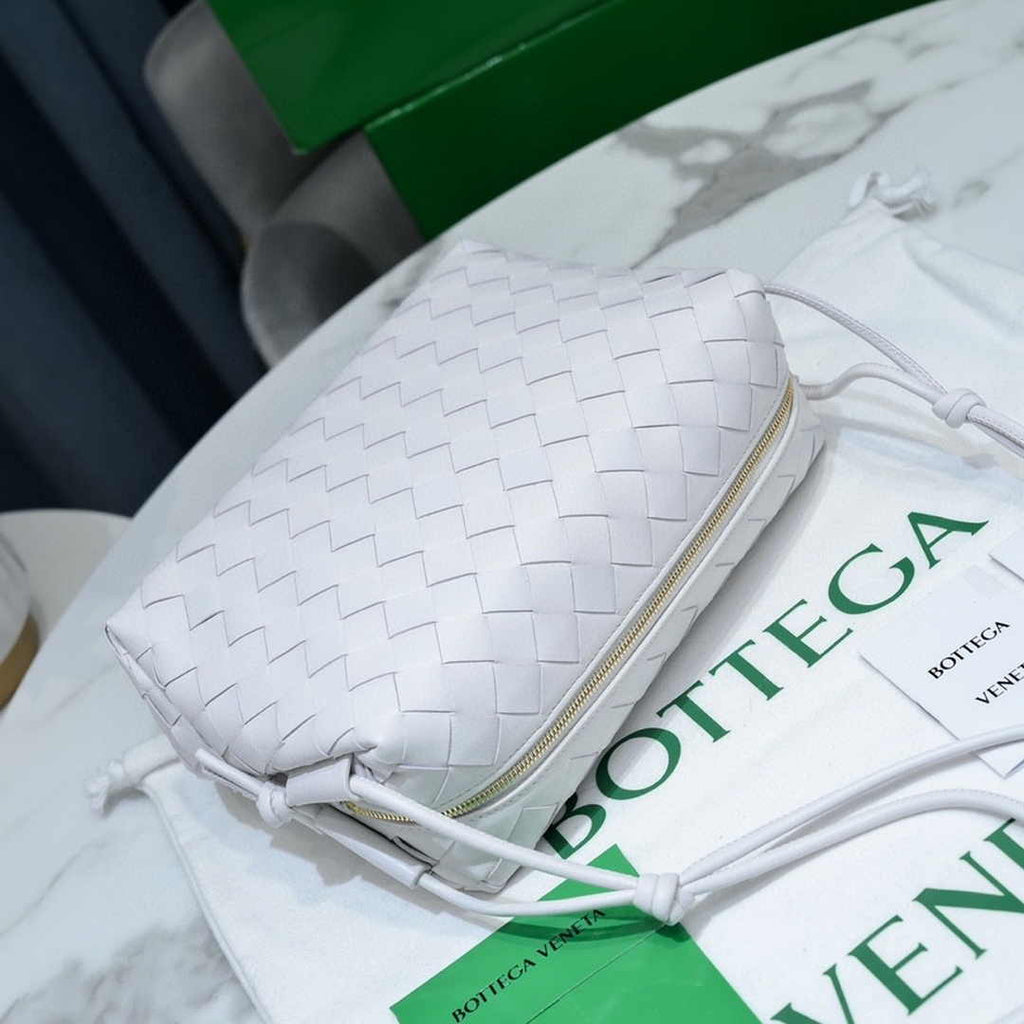 Bottega Veneta Small Loop Camera Bag 723548 White Intrecciato leather