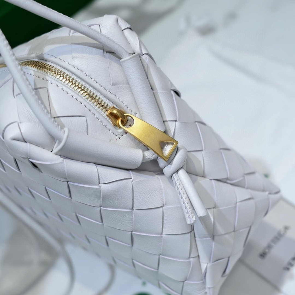 Bottega Veneta Small Loop Camera Bag 723548 White Intrecciato leather